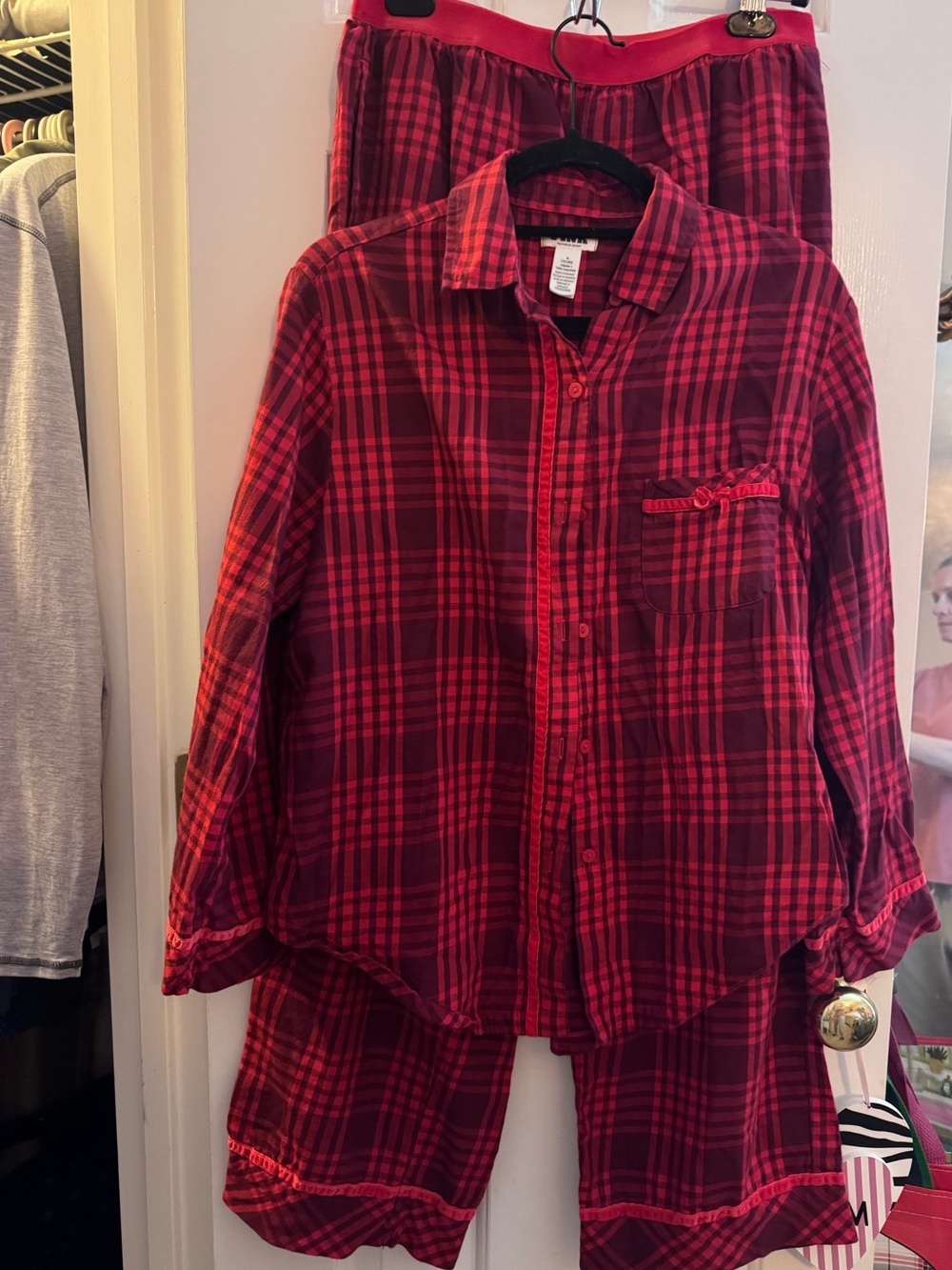 Victoria's Secret Pink Women’s Plaid Pajama Set W/ Bow Red Medium